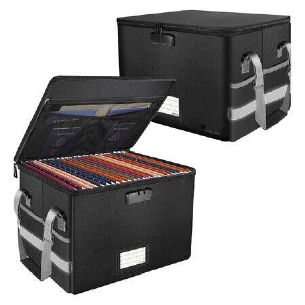 1 Pack Fireproof Document Box with Lock, Collapsible File Organizer, Inner Pockets & Reflective Handles, Case for Hanging Letter Legal Folders, Home Office