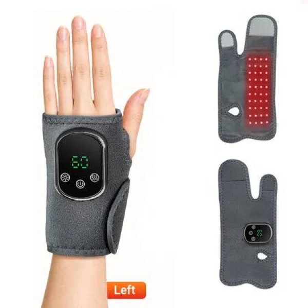 1 Pack Left Hand Wrist Brace with Red Light HeatTherapy Vibration 40 LED Beads 660nm 5 Levels 3 Modes Type C Rechargeable