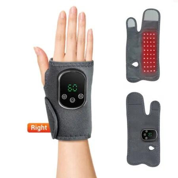 1 Pack Right Hand Wrist Brace with Red Light HeatTherapy Vibration 40 LED Beads 660nm 5 Levels 3 Modes Type C Rechargeable