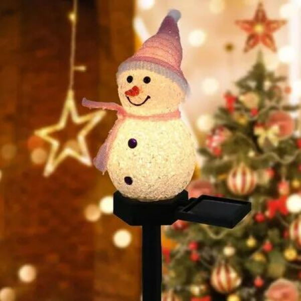 1 Pack Solar Christmas Decorations Outdoor Decor Snowman Stake Lights, Waterproof Walkway Landscape Lights for Winter Yard, Garden (Pink)