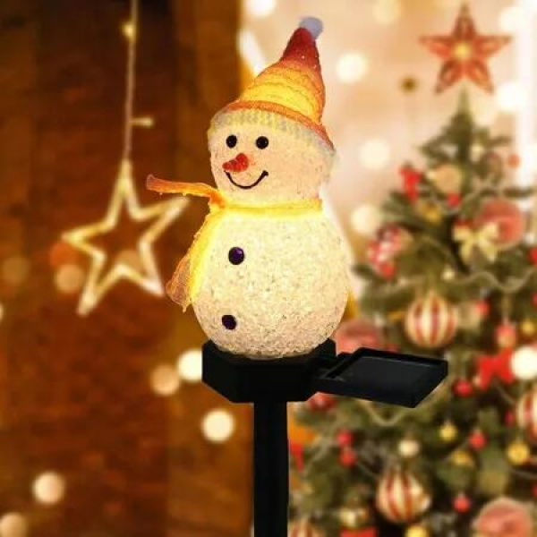 1 Pack Solar Christmas Decorations Outdoor Decor Snowman Stake Lights, Waterproof Walkway Landscape Lights for Winter Yard, Garden (Yellow)