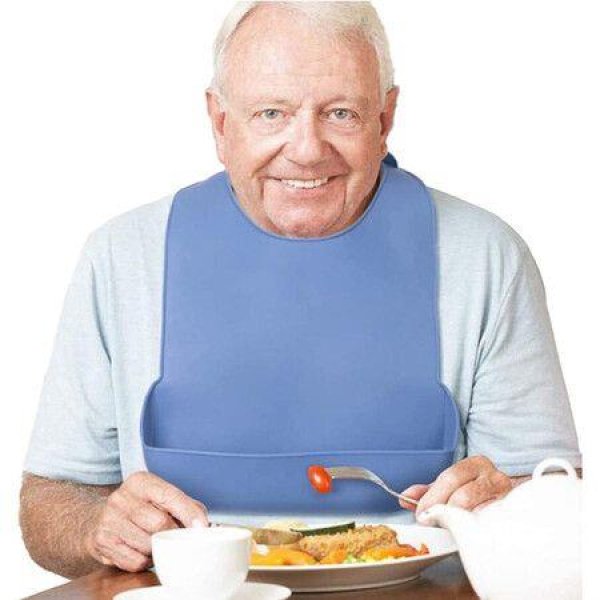 1 Pack Washable Silicone Adult Bib With Pocket Waterproof Clothing Protector For Elderly Seniors (43 X 30 Cm)