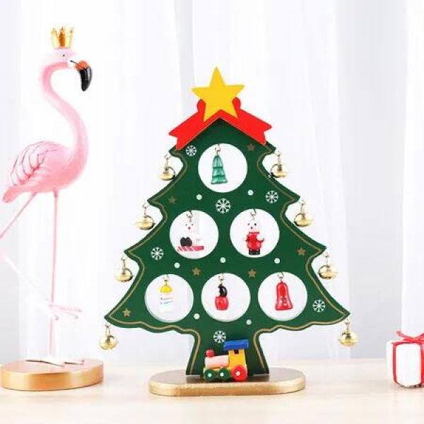 1 Pack Wooden Christmas Tree Tabletop Decoration Mini Ornaments for Festive Desktop (Green)