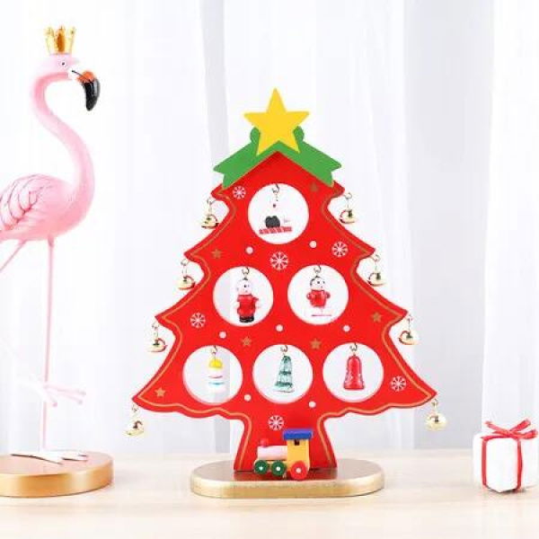 1 Pack Wooden Christmas Tree Tabletop Decoration Mini Ornaments for Festive Desktop (Red)