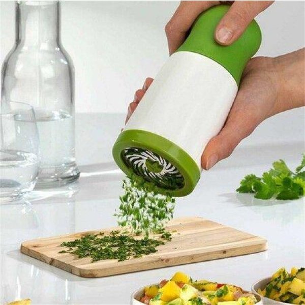 1 Pc Herb Mill Chopper Cutter Mince Stainless Steel Blades Safely New (Color: White And Green)