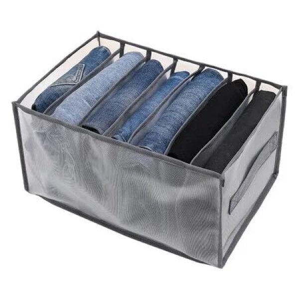 1 PCS 7 Grids Washable Portable Closet Organizer Mesh Separation Storage Box Foldable Closet Drawer Scarves Leggings Skirts T-shirts Jeans,