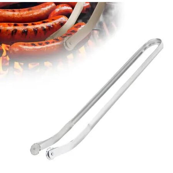 1 PCS BBQ Sausage Turning Tongs Stainless Steel Grill Long Handle Tongs Bacon Steak Meat Vegetables Grilling Tools Skewers Accessories Clamps