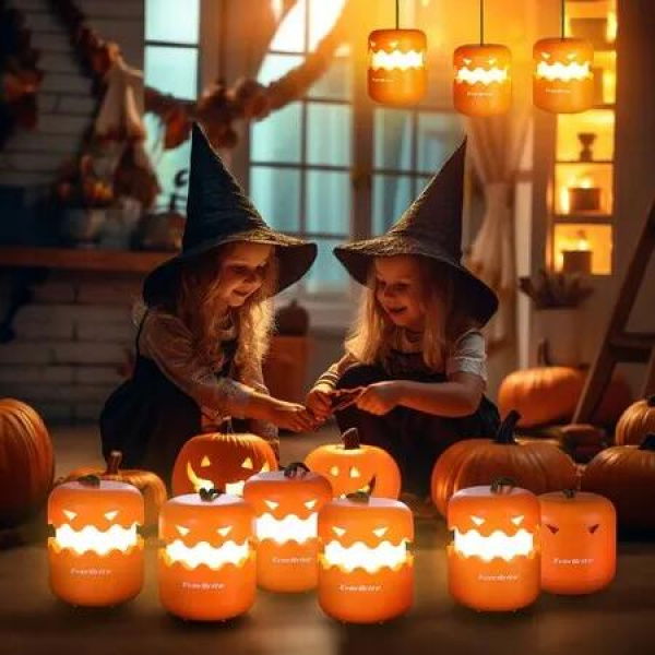 1 Pcs Rechargeable Halloween Pumpkin Lantern, Collapsible Jack O Lantern Pumpkins with Lanyard, Halloween Party Favors for Kids, Light up Pumpkin Outdoor for Halloween Party Decoration