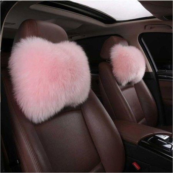 1 Piece Col. Pink Sheepskin Wool Car Seat Neck Rest Pillow.