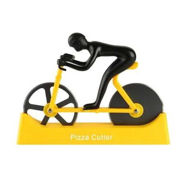 1 Piece Yellow Tour de Pizza Bicycle Pizza Cutter - Dual Stainless Steel Wheels Funny Kitchen Gadget Unique Elephant Gift