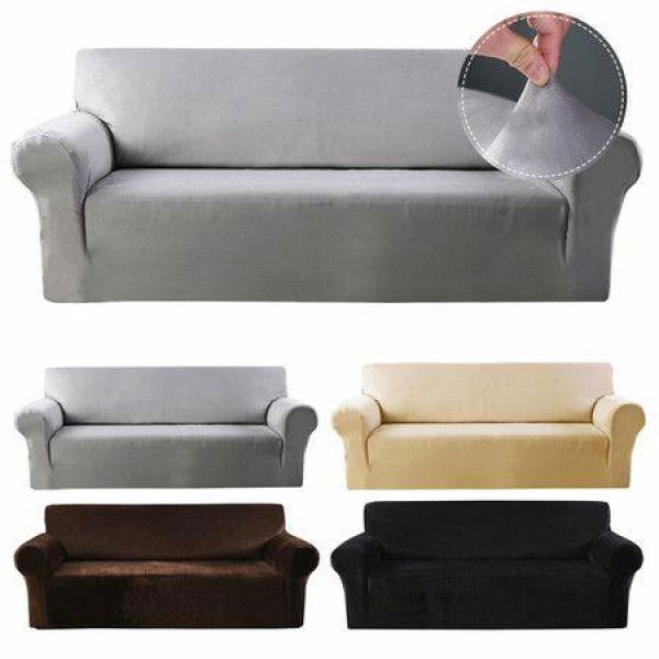 1 Seater Elastic Velvet Sofa Cover Universal Chair Seat Protector Stretch Slipcover Couch Case Home Office Furniture Decoration Black