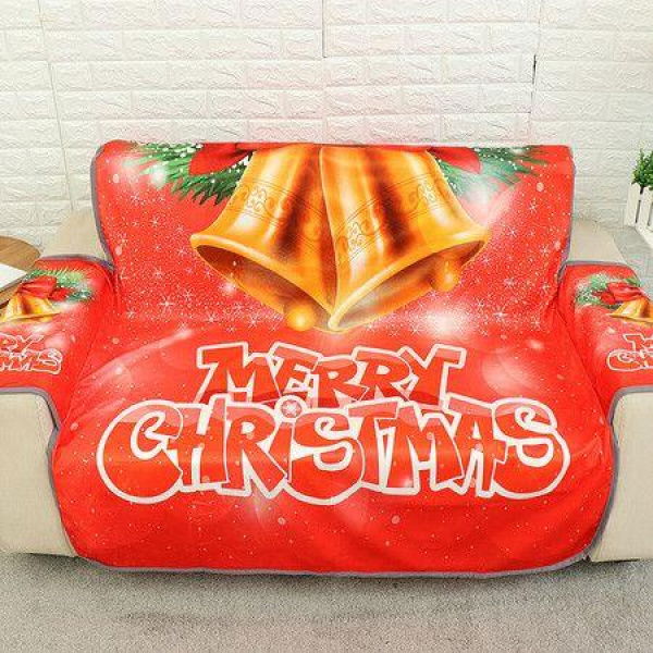 1 Seater Sofa Mat Red Christmas Bells Sofa Cover Pet Kid Seat Protector Chair Protective Mat Slipcover Home Office Furniture Decoration