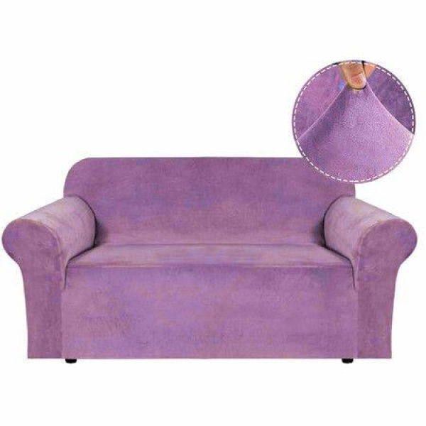 1 Seater Velvet Sofa Cover Thicken All-inclusive Elastic Chair Seat Protector Stretch Slipcover Accessories Decorations Light Purple