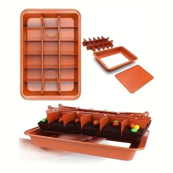 1 Set Brownie Pan With Dividers Baking Tray Bite Size Baking Steel Brownies Pan With Cutter,Makes 18 Pre-cut Brownies Perfect All At Once
