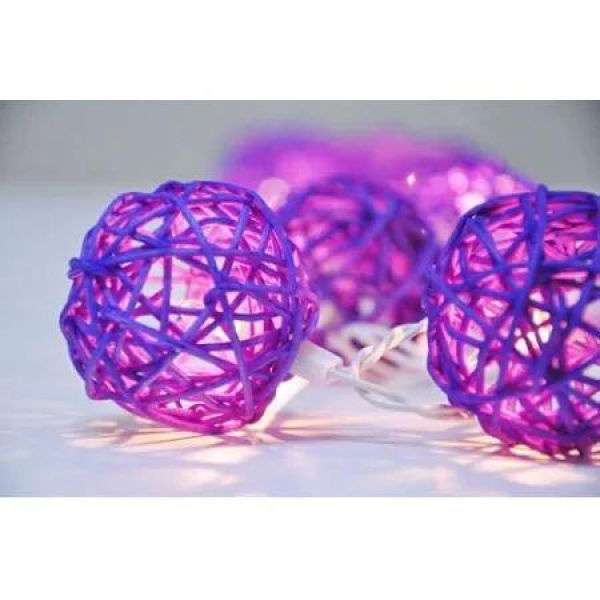 1 Set of 20 LED Cassis Purple 5cm Rattan Cane Ball Battery Powered String Lights Christmas Gift Home Wedding Party Bedroom Decoration Table Centrepiece