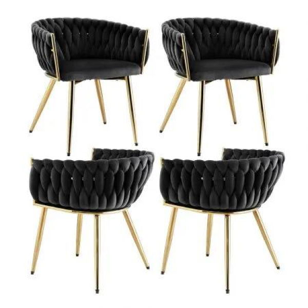 1 Set of 4 Artiss Dining Chairs Velvet Armchair Black