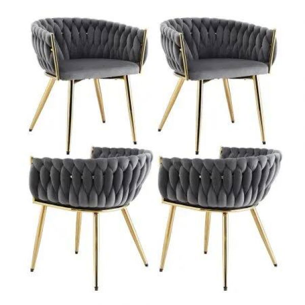1 Set of 4 Artiss Dining Chairs Velvet Armchair Grey