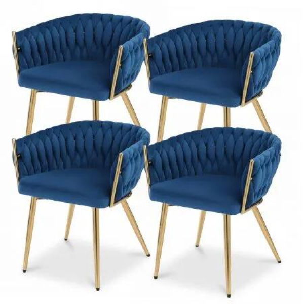1 Set of 4 Artiss Dining Chairs Velvet Weaving Armchair Blue