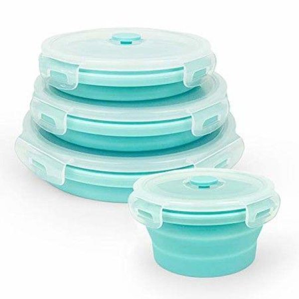 1 Set Of 4pcs Round Collapsible Silicone With Airtight Lids For Kitchen Microwave And Freezer Safe