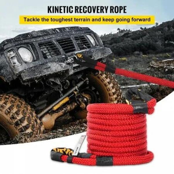 1' x 31.5' Recovery Tow Rope, 33,500 lbs, Heavy Duty Nylon Double Braided Kinetic Energy Rope with Loops and Protective Sleeves, for Truck Off-Road Vehicle ATV UTV, Carry Bag Included, Red