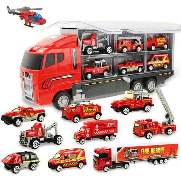 10 In 1 Fire Truck Toy Set For Toddlers Mini Carrier Truck Battle Toy Set For 3 Year Old Boys