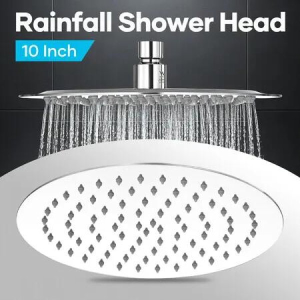 10 Inch Round Rainfall Shower Head 250mm High Pressure Overhead Showerhead Stainless Steel Chrome Fixed Rain Spray WELS 9LPM Water Saving Replacement