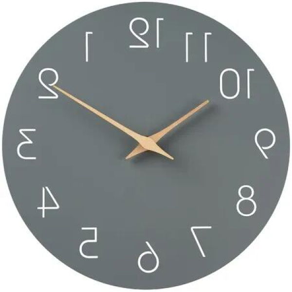 10 Inch Silent Wall Clock, Non-Ticking, Battery Operated, Modern Wooden Decorative Clock for Home, Kitchen, Bedrooms, Office (Grey)