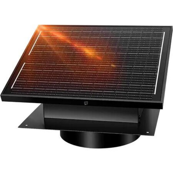 10 Inch Solar Exhaust Fan Roof Ventilation 32W Solar Panel 1600CFM Airflow Industrial for Factory Greenhouse Farm Barn ECO FRIENDLY SAVE ENERGY Black