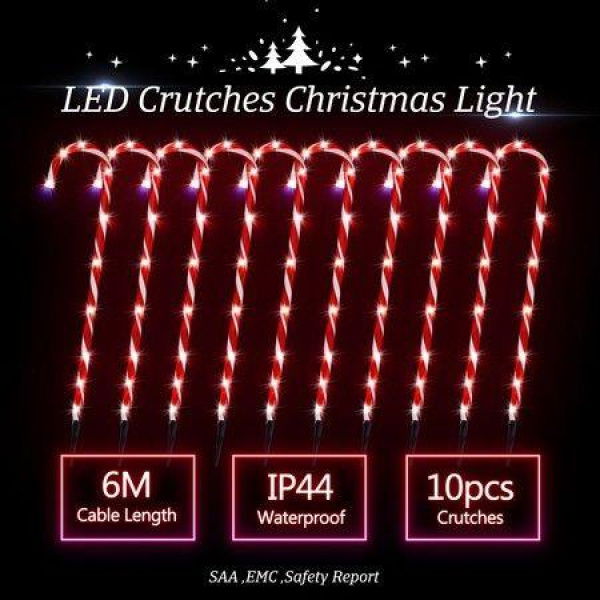 10 LED Christmas Candy Cane String Lights - White & Twinkling