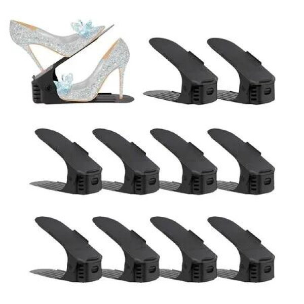 10 Pack Adjustable Shoe Slot Organisers Double Layer Space Saving Stackers For Wardrobes Closets Shelves Heels Trainers Sandals And Everyday Footwear