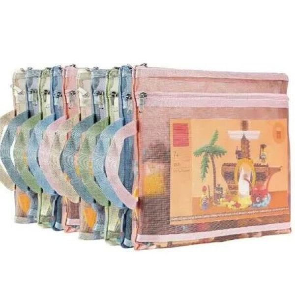 10 Pack Colored Mesh Zipper Pouch Bags, Double-Layer Nylon Puzzle Building Block Sets Toy Storage & Organization with Handle