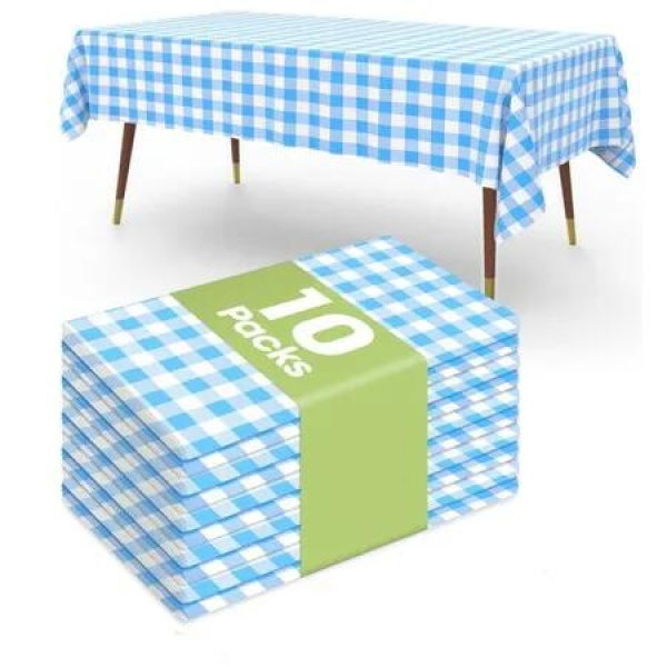 10 Pack Disposable Gingham Plastic Tablecloths 54Ã—108 Inch Rectangle Black White Plaid Table Covers,Waterproof Leakproof Sturdy for Party Picnic Dining
