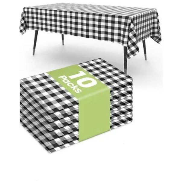 10 Pack Disposable Gingham Plastic Tablecloths 54Ã—108 Inch Rectangle Black White Plaid Table Covers,Waterproof Leakproof Sturdy for Party Picnic Dining