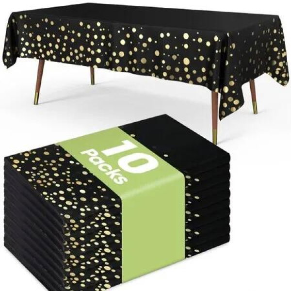10 Pack Disposable Plastic Tablecloths 54Ã—108 Inch Rectangle Black White Plaid Table Covers,Waterproof Leakproof Sturdy for Party Picnic Dining,Black