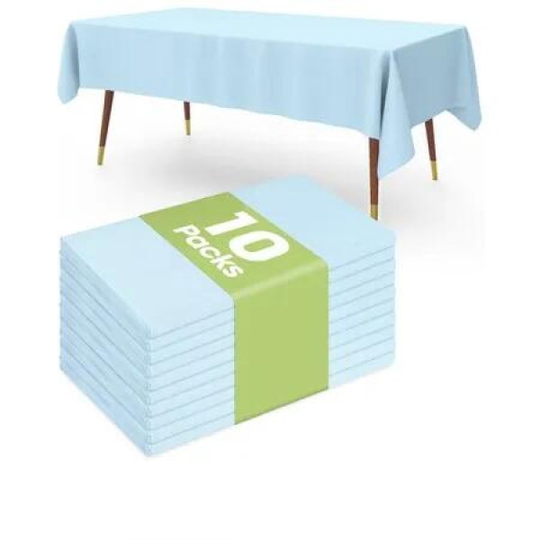 10 Pack Disposable Plastic Tablecloths 54Ã—108 Inch Rectangle Black White Plaid Table Covers,Waterproof Leakproof Sturdy for Party Picnic Dining,Blue
