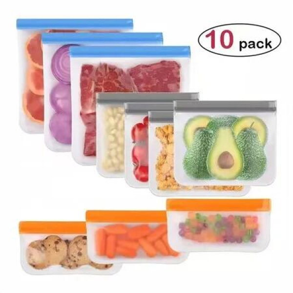 10 Pack Fruit Sandwich Food Storage Bags Flat Double Ribbed Resealable Refrigerator Bags