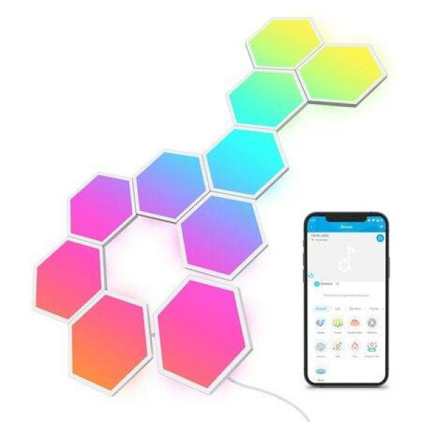 10 Pack-Glide Hexa Light Panels,Hexagon LED Wall Lights, Wi-Fi Smart Home Decor Creative Wall Lights with Music Sync, Christmasï¼Œ Gaming Decor,