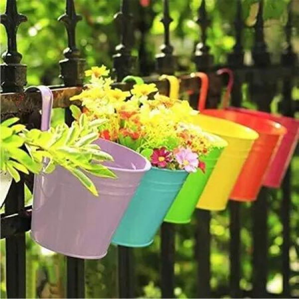 10-Pack Metal Hanging Flower Pots with Detachable Hooks for Balconies, Fences, and Gardens