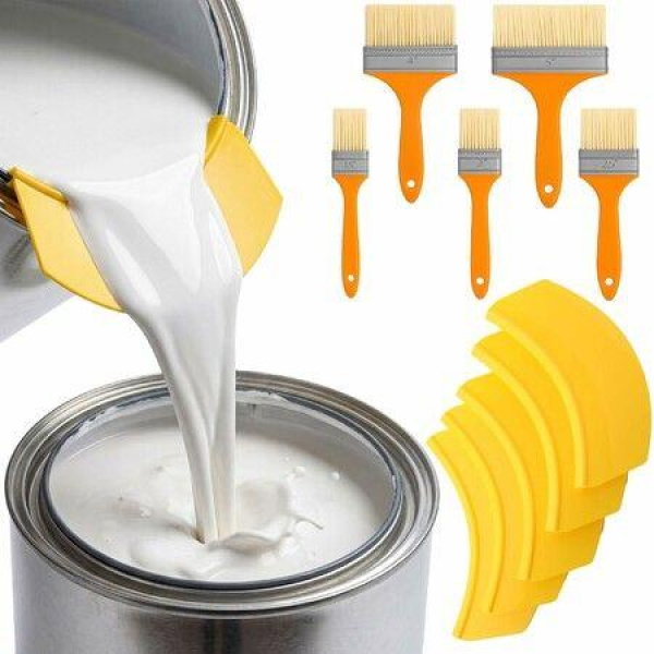 10 Pack Paint Can Pour Spout Set with Chip Brushes, No-Drip Pouring Spouts for Pint Quart Gallon Cans, for Latex Oil & Solvent?Based Paints Coatings
