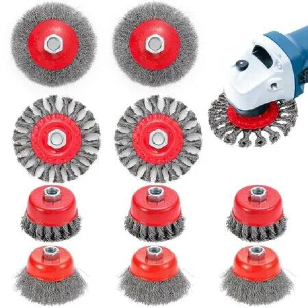 10 Pack Wire Wheel Brush for Angle Grinders Carbon Steel Knotted Crimped Cup Wheel Brushes 4 1/2 Inch Angle Grinder 5/8 Inch Thread Arbor