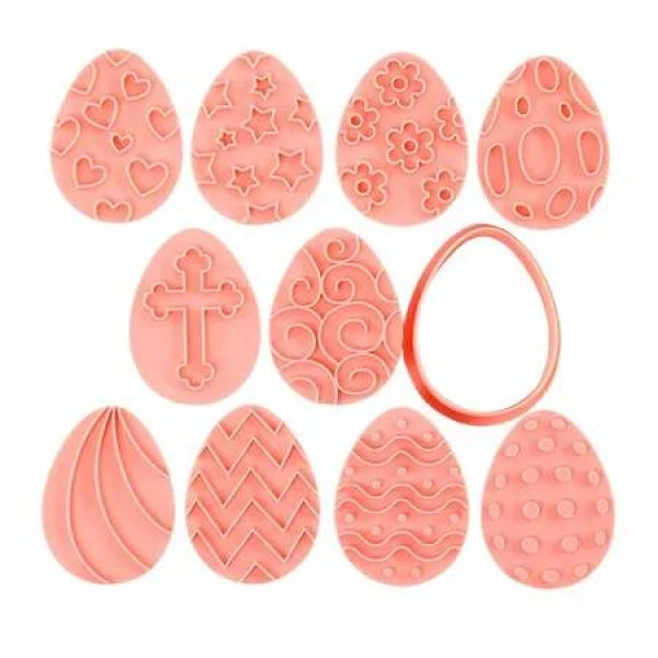 10 Pcs Easter Egg Cookie Cutters,Plastic Cookie Stamps and Mould Press Set,Easter Cookie Mould Kitchen Baking and Holiday Treats
