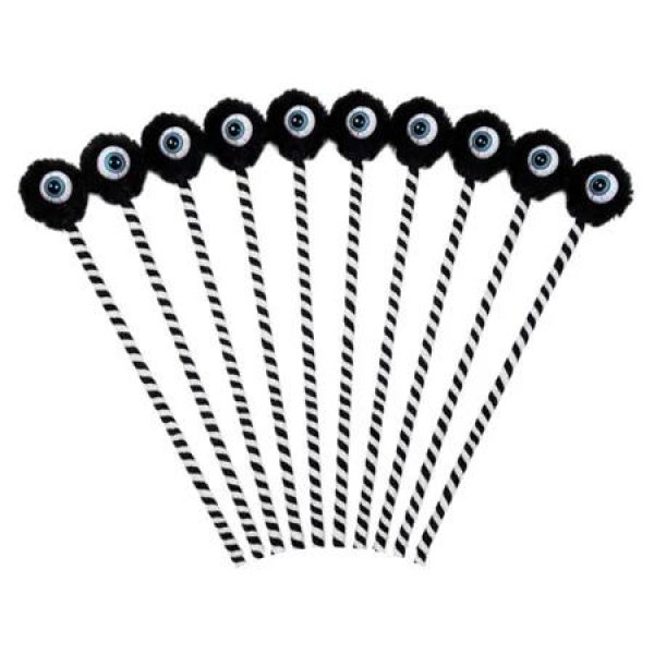10 Pcs Halloween Black Plush Eyeball Picks 35cm Floral Branch Stems Decoration Props Home Office Party Indoor Gifts Black White