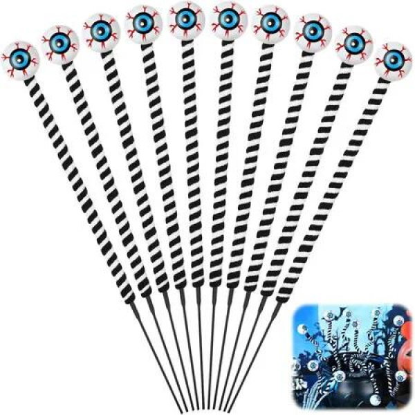 10 Pcs Halloween Eyeball Picks 35cm Floral Branch Stems Black White Decoration Props Home Office Party Indoor Gifts