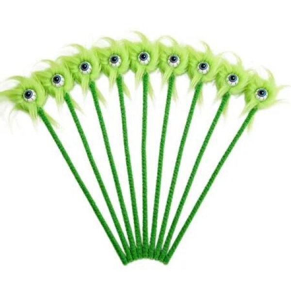 10 Pcs Halloween Green Plush Eyeball Picks 35cm Floral Branch Stems Decoration Props Home Office Party Indoor Gifts