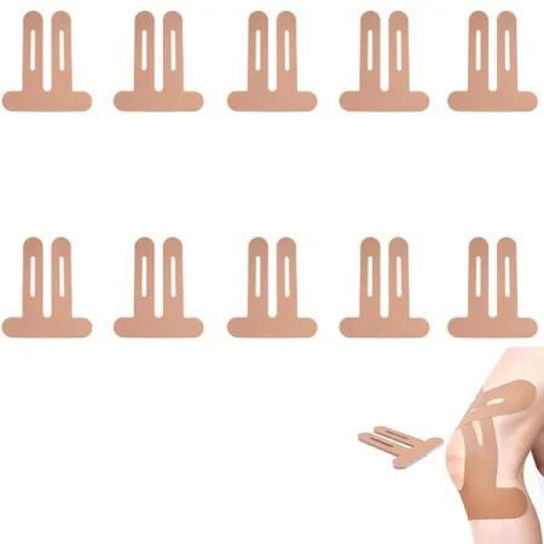 10 Pcs Precut Kinesiology Tape for Knees, Knee Support and Stability, Knee Athletic Tape, Waterproof and Elastic, Beige