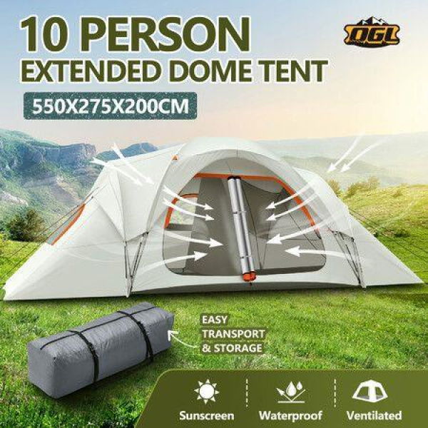 10 Person Tent Beach Camping Auto Instant Family Sun Shade Fishing Shelter Dome Cabin Outdoor Party Travel Sleep Waterproof 550x275x200cm