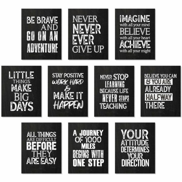 10 Pieces Inspirational Wall Posters Motivational Quote Posters Positive With 80 Glue Point Dots Decorations Black White20x25cm