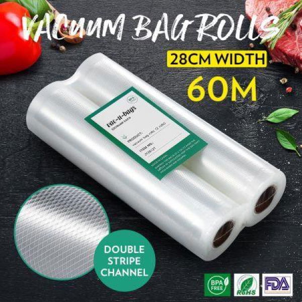 10 Rolls 28cm*600cm Vacuum Sealer Bags (total 60M) FoodSaver Rolls Double-Sided Twill Food Saver Bag.