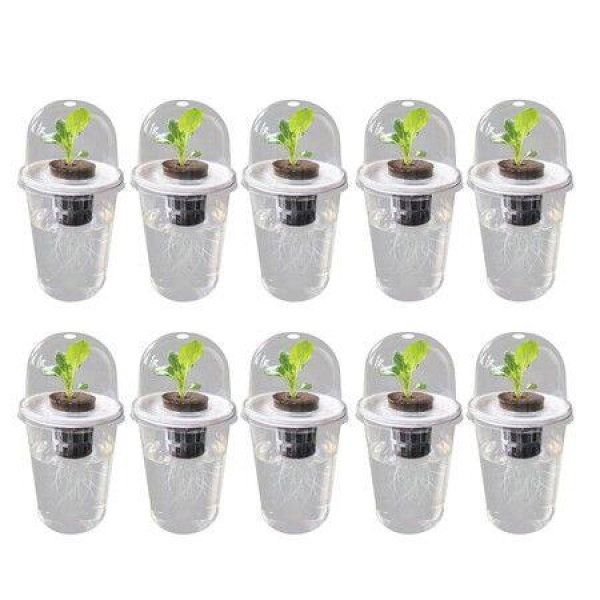 10 Sets Hydroponic Plant Seedling Pot Soil Cultivable Humidity Dome Plastic Pots Covers Partitions Baskets Blocks Indoor Garden Nursery Grow Kit