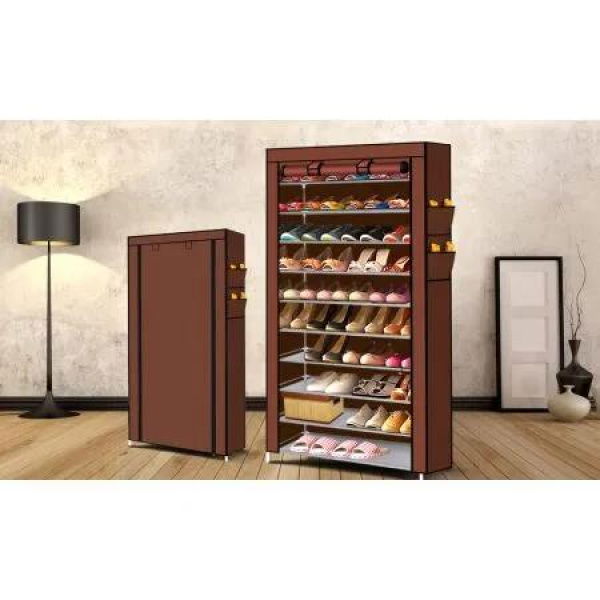 10 Tier Shoe Rack Portable Storage Brown